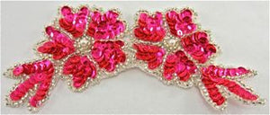 Flower with Flourescent Pink Sequins and Silver Beads 6" x 3"