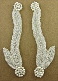 Leaf Pair with Iridescent Beads and Pearls 6" x 1.5"