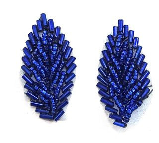 ROYAL BLUE BEADED LEAF PAIR 1.5" X .75"