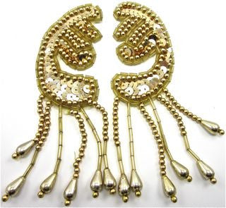 Epaulet with Gold Sequins and Beads 1.5" x 4"