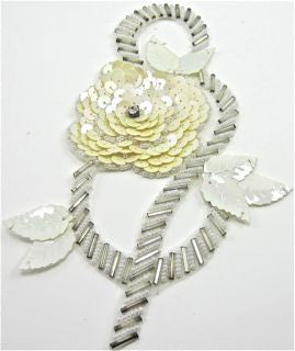 Flower with White and Silver Sequins and Beads 4.5" x 6"