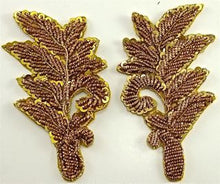 Load image into Gallery viewer, Leaf Pair, Bullion Gold Thread 2.5&quot; x 3.5&quot;