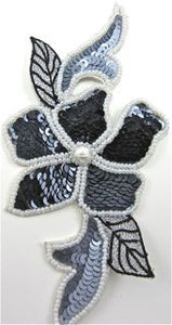 Flower MultiColored Gray with Sequin and Pearl 3" x 5.5"