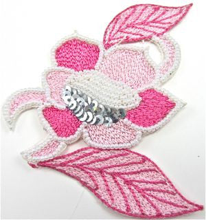 Flower Pink with Silver Sequins and Beads Embroidered 4