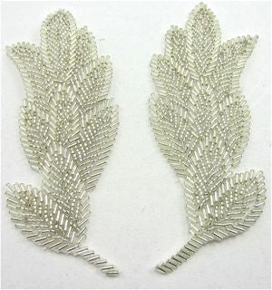 Leaf Pair with Silver Beads 5.5" x 2"