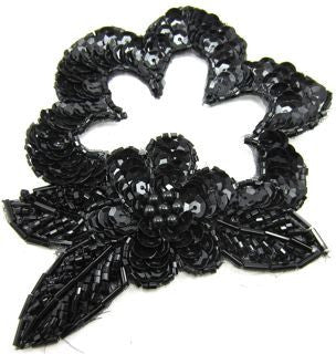 Flower with Cutout Black Sequins and Beads 3.5" x 4.5"