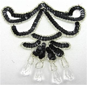 Designer Motif with Black Sequins with Dangling Jewels 5" x 4"