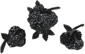 Flower Set of Three with Black Sequins 6" x 3"