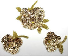 Load image into Gallery viewer, Flower Set of Three with Gold Sequins 6&quot; x 3&quot;