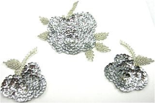 Flower Set of Three with Silver Sequins 6" x 3"