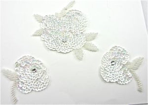 Flower Set of Three with White Sequins 6" x 3"