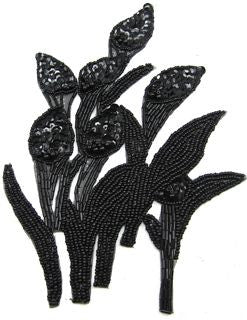 Flower with Black Sequins and Beads 6.5