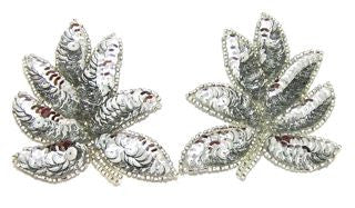 Leaf Pair with Silver Sequins and Beads 4" x 3"