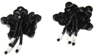 Set of 2 Tiny Stars with black Sequins and Beaded Fringe 1" x 1"