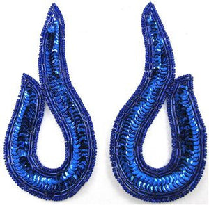 Designer Motif Pair with Royal Blue Sequins and Beads 5" x 2.5"
