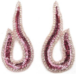 Designer Motif Pair with Pink Sequins and Beads 5" x 2.5"