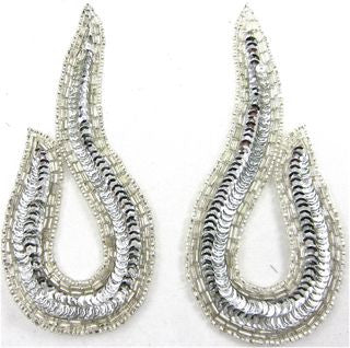 Designer Motif Pair with Silver Sequins and Beads 5" x 2.5"