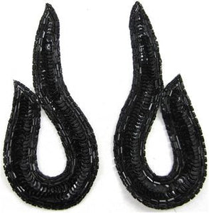 Designer Motif with Swirl Pair with Black Sequins 5.5" x 2.5"