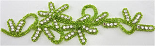 Flower with Lime Green Beads and Rhinestones 8" x 3"