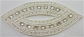 Designer Motif with White Beads and Rhinestones 5" x 2.25"