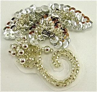SEQUIN AND BEADED SILVER LEAF EPAULET, 2.5" X 2".