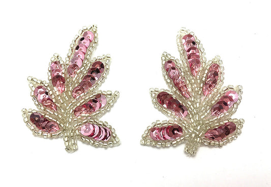 Leaf Pair with Choice of Pink, Red or Silver Sequins and Silver Beads 1.5" x 2"