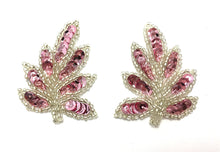 Load image into Gallery viewer, Leaf Pair with Choice of Pink or Red Sequins or Silver Beads 1.5&quot; x 2&quot;