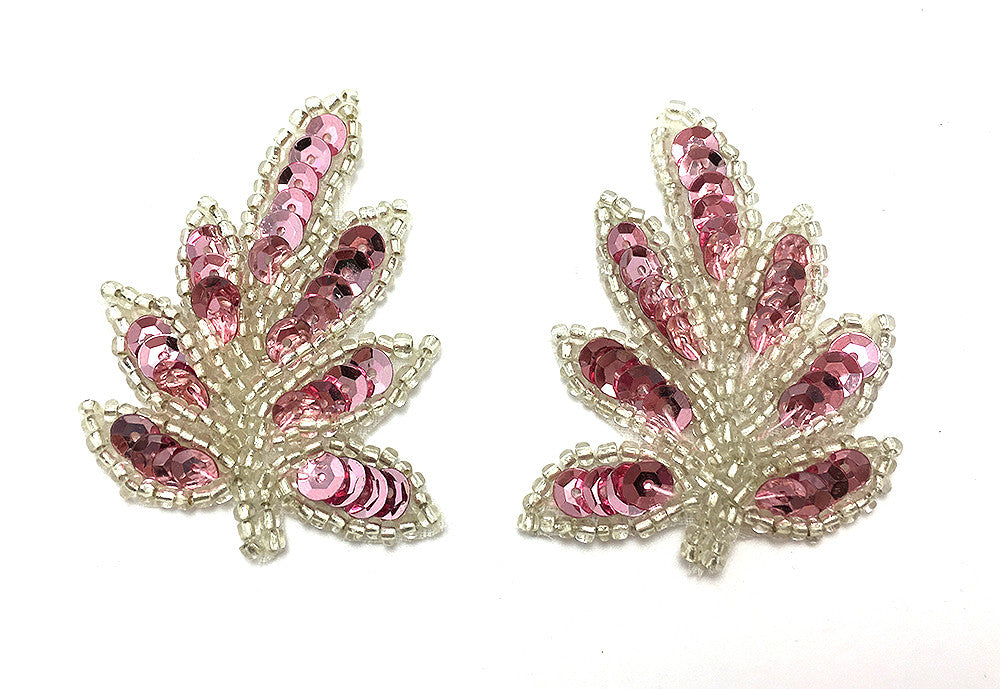 Leaf Pair with Choice of Pink or Red Sequins or Silver Beads 1.5