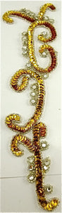 Designer Motif with Bright Gold Beads and Rhinestones 8" x 3'