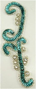 Designer Motif with Lite Turquoise Beads and Rhinestones 6.5" x 2"