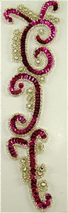 Designer Motif with Fuchsia Beads and Rhinestones 10.5" x 3"