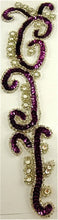 Load image into Gallery viewer, Designer Motif with Dark Purple Sequin with High Quality Rhinestones 10.5&quot; x 3&quot;