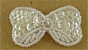 Bow Iridescent Sequins and Beads with Rhinestone 2" x 1"