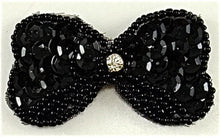 Load image into Gallery viewer, Bow Black Sequins and Beads with Rhinestone 2&quot; x 1&quot;