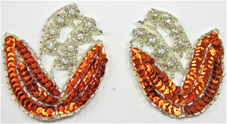 Flower Pair with Orange and Silver Beads and High Quality Rhinestones 2.5