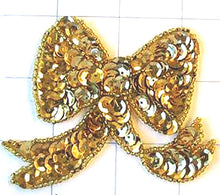Load image into Gallery viewer, Bow with Gold Sequins and Beads 3&quot; x 2.75&quot;