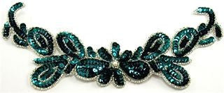Flower with Emerald Green Sequins and Silver Beads 11" x 3"