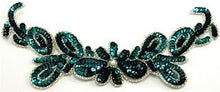 Load image into Gallery viewer, Flower with Emerald Green Sequins and Silver Beads 11&quot; x 3&quot;