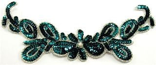 Flower with Emerald Green Sequins and Silver Beads 11