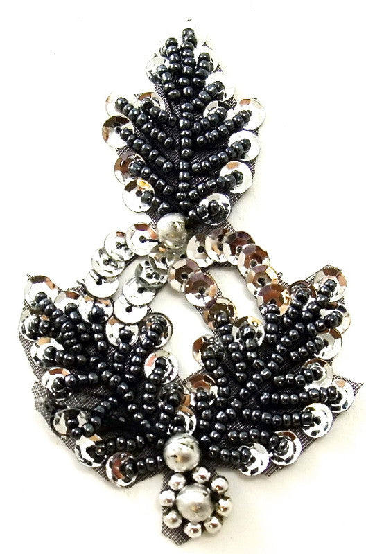 Leaf with Silver and Grey Beads and Sequins 3.5