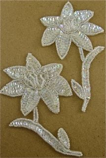 Flower Pair with Iridescent Sequins and Beads 4.5" x 3"