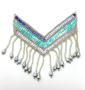 10 PACK Epaulet Chevron, Southwestern Color Sequins and Silver Beads   5" x 4.5" - Sequinappliques.com