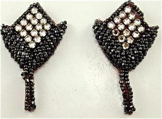 Designer Motif Pair with Charcol Beads and Rhinestone