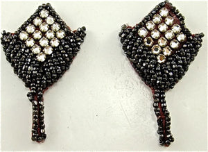 Designer Motif Pair with Rhinestones and Gun Metal Beads 2" x 1.5"