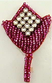 Designer Motif with Fuchsia Beads and 16 Rhinestones 1.5" x 2.5"