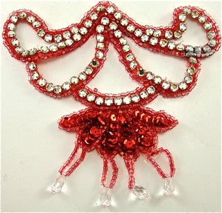 Designer Motif with Red Beads and Sequins and 85 Rhinestones 5" x 4.5"