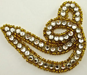 Designer Motif with Gold Beads and HIGH QUALITY Rhinestones 3" x 3.5"