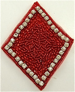 Playing Card Diamond with Red Beads and Rhinestones 3.5" x 3"