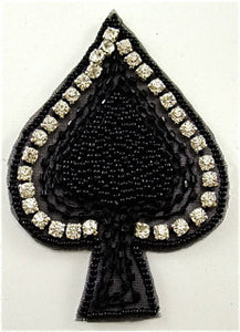 Spade Playing Card with Black Beads and Rhinestones 3.5" x 2.5"