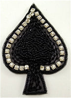 Spade Playing Card with Black Beads and Rhinestones 3.5